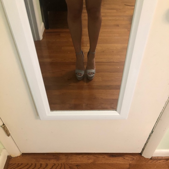 Gray Suede Platform Block Heels - Picture 5 of 7